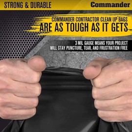 Commander 55 Gallon 3 MIL Heavy Duty Contractor Bags with Flap Ties - 36" x 52" - Pack of 40 - For Contractor, Industrial, & Outdoor