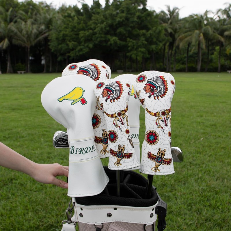 Golf Headcovers Cute Birdie Applique Embroidered Premium Leather Liver Cover