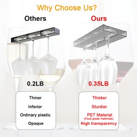 DESONAUT Wine Glass Holder Under Cabinet,Plastic Stemware Rack Under Shelf Punch-free,Glasses Storage Hanger (Grey)