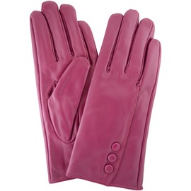 SNUGRUGS Womens Butter Soft Premium Leather Glove with Classic Triple Button Stitch Detail & Warm Fleece Lining - Pink - Small (6.5")