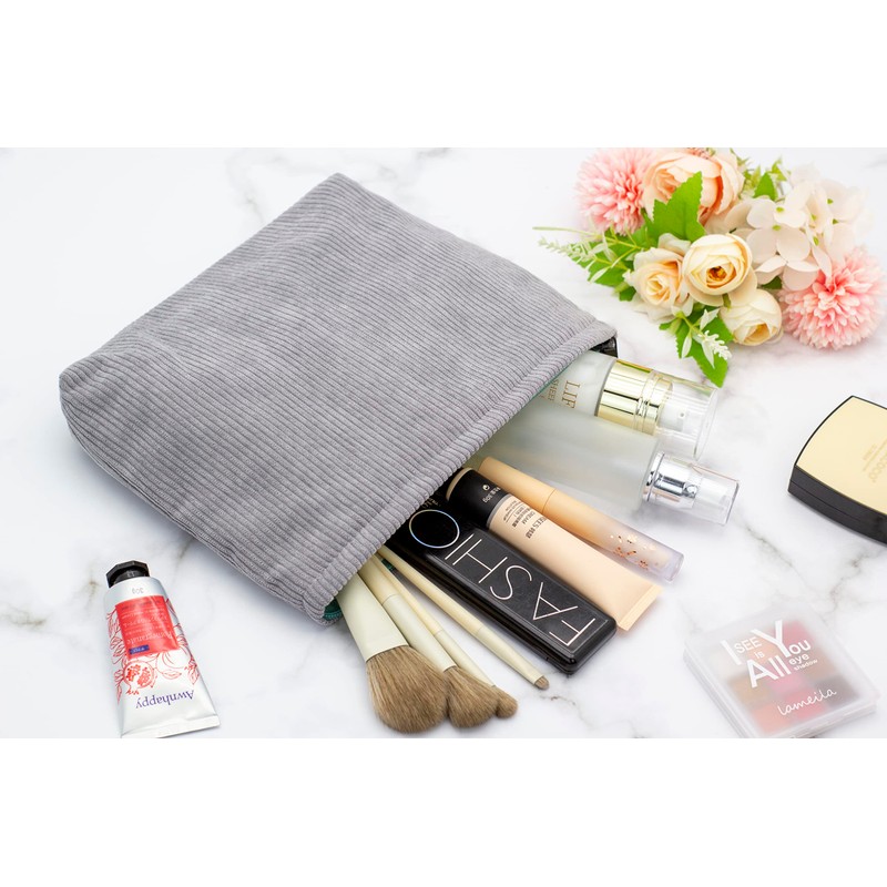 PAZIMIIK Makeup Bag Large Zipper Corduroy Make Up Pouch for