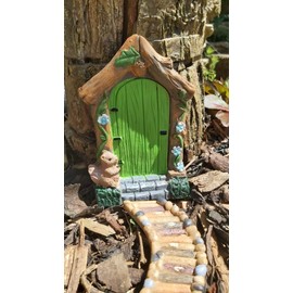 Spindee Fairy Door For Garden Trees Outdoor Accessory Ornament Resin 16cm Choose Colour (Green)