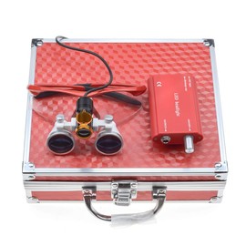 NSKI 3.5X Binocular Loupes Magnifying Glasses + 5W Lamp Belt Clip Type with Filter Aluminum Box (Red 1)