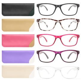 Fetrrc Fetrrc Reading Glasses Blue Light Blocking, Computer Glasses for Women Men, Fashion Square Eyeglasses 5 Pairs