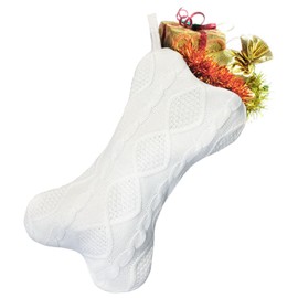 Della Stella Dog Christmas Stocking,Knit White Christmas Stocking for Dogs,Bone Shape Dog Stocking Christmas Large Pet Stockings Hanging for Dogs Cats Pets