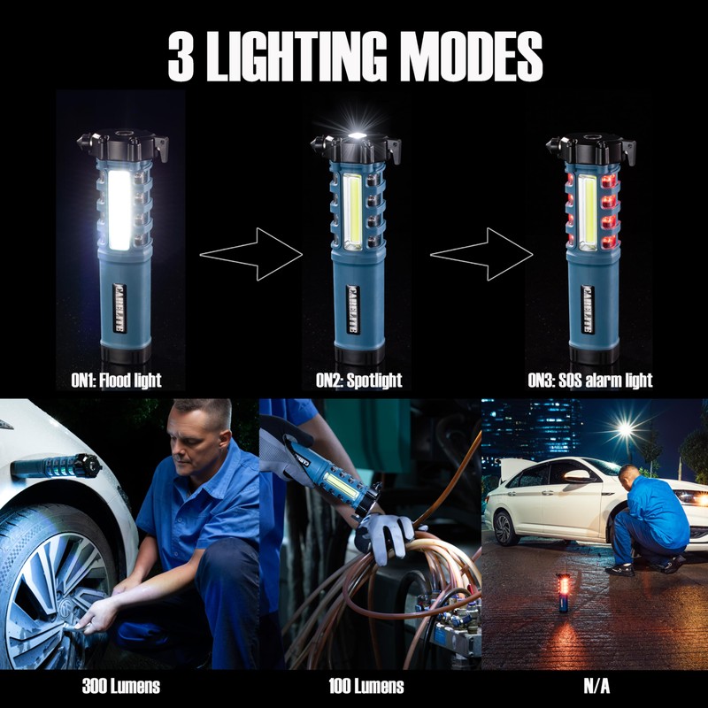 Emergency Car Flashlight with Seatbelt Cutter and Window Breaker, LED