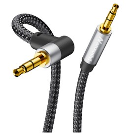 Nanxudyj 3.5mm Audio Cable 40ft/12M, Stereo Aux 3.5mm to 3.5mm Cable 90 Degree Long Aux Cable Aux 3.5mm Male to Male Right Angle TRS Cable Compatible for Headphone,Tablets, Speakers, 24K Gold Plated