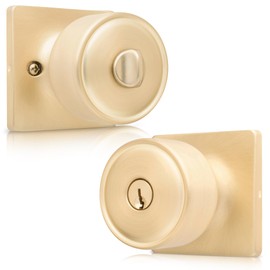 Honeywell Safes & Door Locks - Door Knob with Lock, Brushed Gold, Keyed Entry – Door Locks for Front Door, Bedrooms, and Interior Use – Door Knobs Interior for Homes and Offices - 8103604