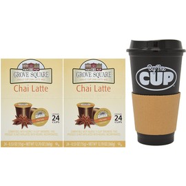 Grove Square Chai Latte Tea, 24 Count Single Serve Cups (Pack of 2) with By The Cup Travel Mug