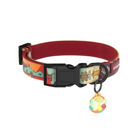 PawView Dog Collar with Smart ID Tag – Adjustable Soft Padded Heavy Duty Comfortable Dog Collar with Cute Pop Art Doodle Design for Small Medium Large Dogs (Red, Large)