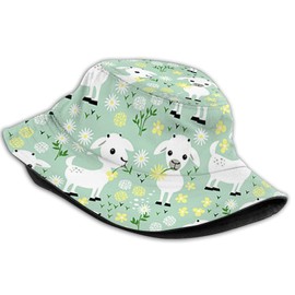 Cute Goats On Green Unisex Bucket Hat Travel Beach Outdoor Fisherman Cap Sun Protection，Summer Sun Hat for Women Men