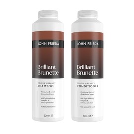 John Frieda Brilliant Brunette Shampoo & Conditioner 500ml x2. Brown Hair Care Duo with Colour Safe Wash, Rich Shine Support and Colour Treated Hair Routine