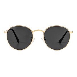 JOVAKIT Kids Small Round Polarized Sunglasses for Baby Girls Boys Age 4-10 Classic Metal Frame 100% UV Protection (Gold/Grey)