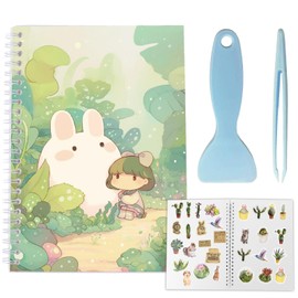 craspire Green Sticker Book Scrapbook Cute Rabbit Leaf Reusable Blank Storage Sticker Organiser Size A5 40 Sheets Divider Paper Tweezers and Spatula for Homemade Gifts