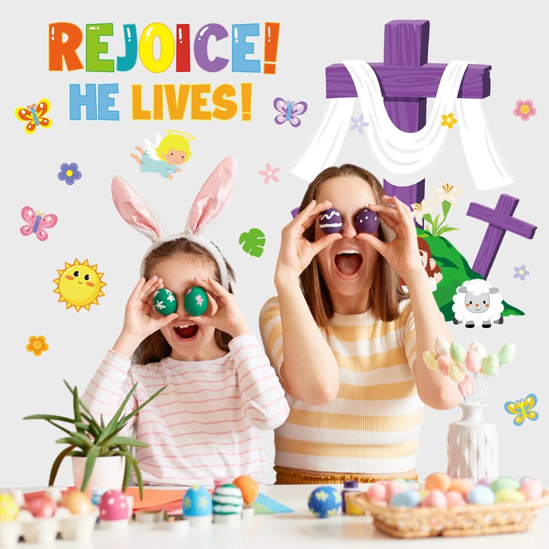 Happy Easter Supplies He is Risen Door Decoration Religious Cross