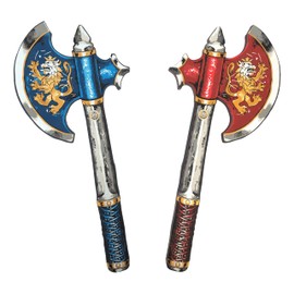 Liontouch Noble Knight Axes for Kids, Blue & Red | Medieval Pretend Play Toy Set in Foam for Children & Friends with Golden Lion Theme | Safe Weapons & Battle Armor for Dress Up & Costumes