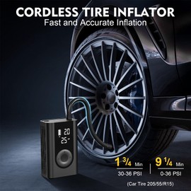 FYXGZZH Tire Inflator Portable Air Compressor - 150PSI Air Pump for Car Tires with Pressure Gauge, Cordless Tire Pump for Cars, Motorcycles, Bicycles, Balls and More, Auto Stop (Black)