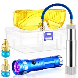 Glooglitter Oil and Dye Injector Kit with 1/4" Connector Compatible with SAE Flashlight UV Protective Glasses R134A Oil Injector R1234YF Low Side Quick Coupler Compatible with R134A R22 R12 R1234YF