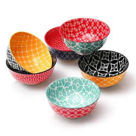 DOWAN Dessert Bowls, Colorful Ceramic Ice Cream Bowls, 10 Oz Cute Small Bowls, Decorative Bowl Set for Dipping, Side Dishes, Condiment, Snack, Set of 6