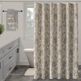 Loom and Mill Damask Fabric Shower Curtain Set, Classic Grey Bathroom Shower Curtain, Waterproof Heavy Duty Bathroom Curtain for Home Bathroom Decor Wall Divider 72" W x 72" L