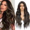 msloosily Long Wavy Synthetic Lace Front Wigs 28inch Mixed Blonde