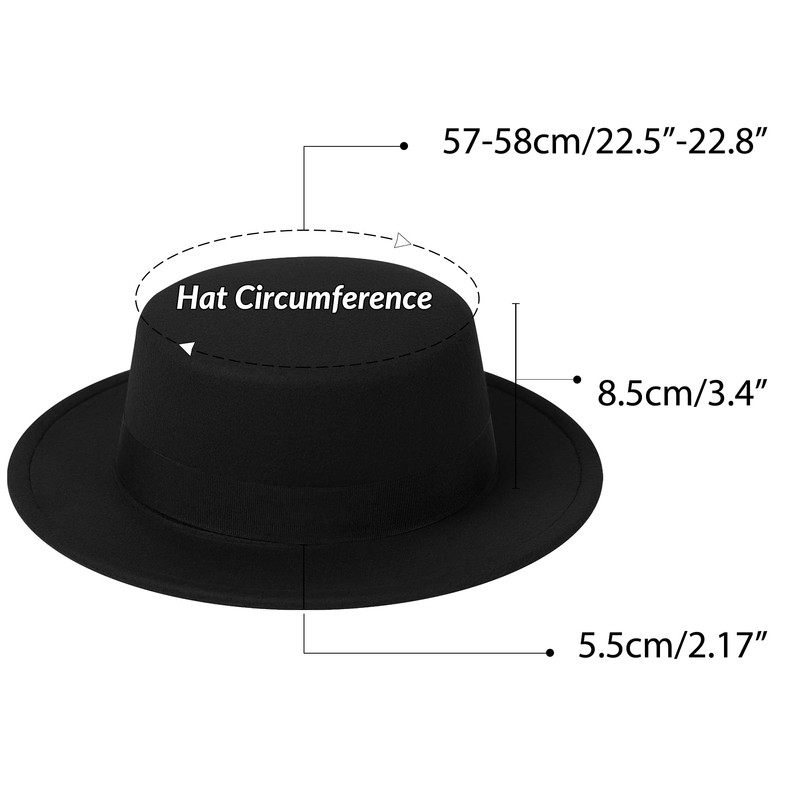 Classic Fedora Hat Flat Top Hat Felt Pork Pie Hat
