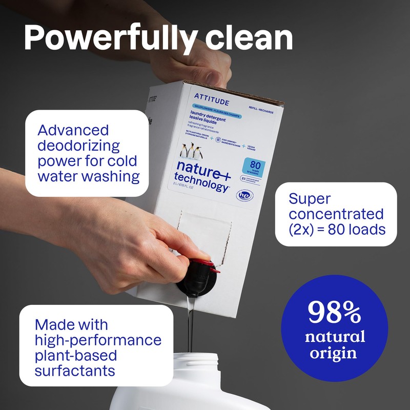 ATTITUDE Liquid Laundry Detergent Refill, EWG Verified, HE Compatible, Plant-Based