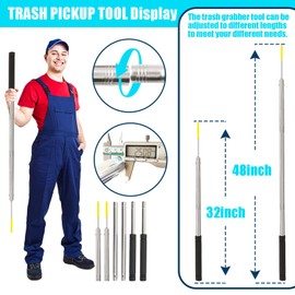 Frebuta Trash Picker Debris Nabber 48inch,Stainless Steel Debris nabber Durable and Rust Resistant, and Comfortable Sponge Handle. (48inch 2PC)