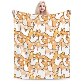 Cute Dog Corgi Throw Blanket Flannel Plush Soft Warm Blankets 60"X60" for Kids Adults Gift Sofa Chair Bed Office 50x60