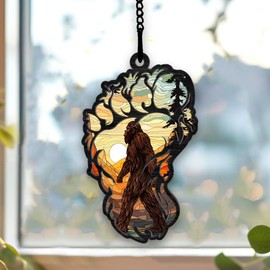 WIDOTEO Bigfoot Suncatcher, Bigfoot Ornament, Bigfoot Christmas Ornament, Window Hanging, Gift for Bigfoot Lover, Forest Lover, 5 inches