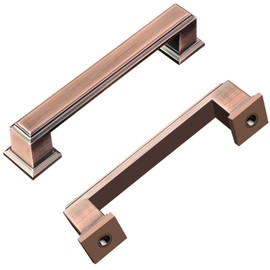 GRANTENOV 3-3/4 Inch Antique Copper Cabinet Pulls Handles Solid Zinc Alloy Square Antique Copper Drawer Pulls Copper Kitchen Cabinet Hardware Handles Dresser Drawer Knobs Pulls 10 Pack