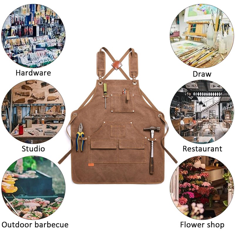 Woodworking Work Apron for Men & Women, Heavy Duty Waxed