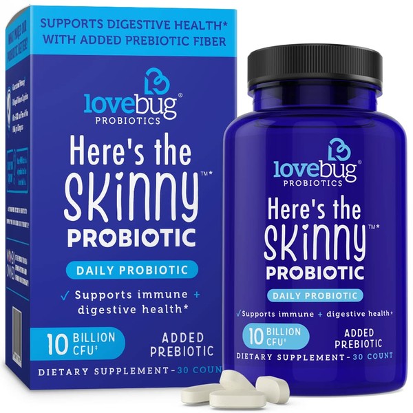 Lovebug Here's The Skinny | Helps with Constipation, Gas & Digestive Upset | Multi-Strain 10 Billion CFU