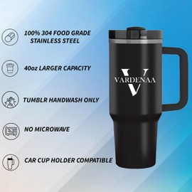 VARDENAA - Vaso de 40 onzas con mango y pajita, H2.0 FlowState de doble pared reutilizable al vacío, botella de agua aislada de acero inoxidable con tapa a prueba de fugas para bebidas calientes y