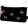 BlingKicks Black Bow Embroidery Pencil Case Pouch Organizer with Pins