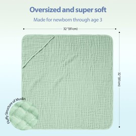 Unnivoll Hooded Baby Towels for Newborn - 2 Pack, 100% Muslin Cotton, Baby Bath Towels with Hood, Soft and Absorbent for Boys, Girls Infant, Toddler and Kids, Large 32x32 Inches, Newborn Essential