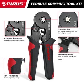 PURUS Ferrule Crimping Tool Kit, Self-Adjustable Ratchet Crimper Plier for AWG 23-7, with 1200PCS Wire End Ferrules, Connectors, and Wire Stripper