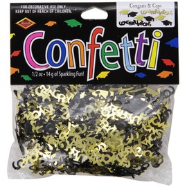 Beistle Congrats and Caps Confetti, 0.5 ounces, Black/Gold