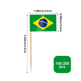 AhfuLife Pack of 100/200 Cocktail Stick Flags, Toothpick Flag for Sandwich Food Cupcake Toppers Cocktail Fruit Tableware Party Supplies Pub Decor (Pack of 100, Brazil Toothpick Flag)