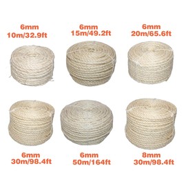 AIMALL Natural Sisal Rope 6mm 8mm Thick Durable Wear Resistant DIY Cat Tree Scratching Post Rope Home Decoration Binding Gardening Craft Rope