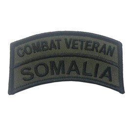 Somalia OD combat veteran embroidered tab - 2" X 3 1/2" wax backed, merrowed edge, olive drab veteran patch - Operation Gothic Serpent - Battle of Mogadishu 1993 - Somalia - Black Hawk Down - Mogadish