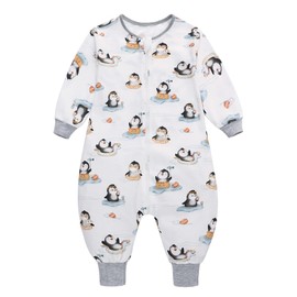 Baby Sleeping Bag with Feet, 0.5 Togs, 100% Cotton Children's Summer Sleeping Bag with Sleeves for Boys and Girls (Penguin, M/1-2T)