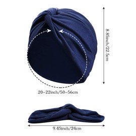 PHOGARY 4 Pieces Turban for Women, Knotted Turban Scarf Pleated Headgear Women's Headscarf Women's Summer Turban Hat Women's Chemo Headwear Hat for Hair Loss Chemo Cotton Hat, 4 Colours, Grey + Navy +