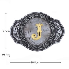 HUABOLA CALYN Vintage Western Belt Buckle Men Initial Letter ABCDMRJ to Z Cowboy Cowgirl Rodeo Big Belt Buckles for Men Women (J)