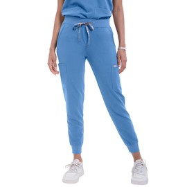 TINYLEMON Scrub Pants for Women- Slim Four Way Stretch Anti-Wrinkle Yoga Waistband Joggers 8 Pockets Ceil Blue Small