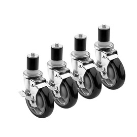 Krowne 28-124S Krowne 1-1/2" Stem Caster, swivel with lock, 5" diameter, 220 lbs per caster load capacity, grease resistant, raises height of equipment 6" (set of 4)​‌​‍​​‌‌​‌‌‍​​‌‌​‌‌‍​​‌‌‌​‍​​‌‌