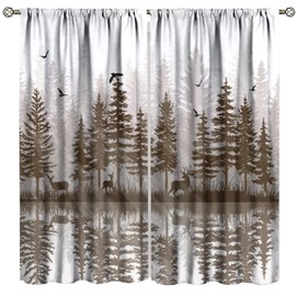 JanJCurt Misty Forest Curtains, Rustic Farmhouse Pine Tree Landscape Country Woodland Deer Print Window Drapes for Kitchen Living Room Bedroom 42" W X 45" L