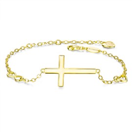 BlingGem Cross Bracelet for Women Gold Plated 925 Sterling Silver Dainty Religious Christian Bracelet Faith God Blessed Confirmation Jewelry Gifts for Women