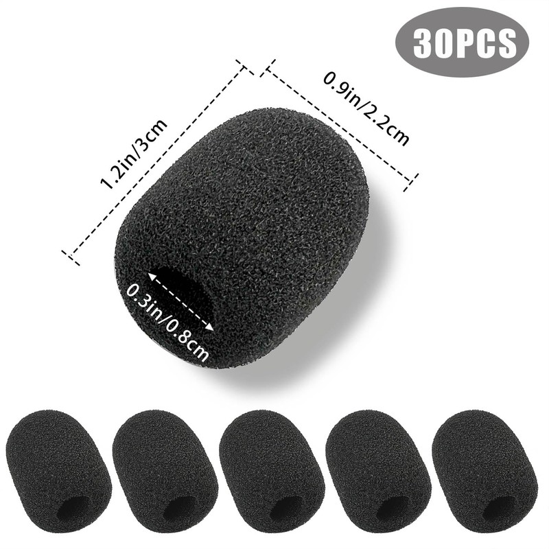 30 Pack Mini Size Lapel Headset Mic Foam Covers Microphone