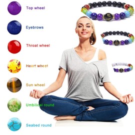 Chakra Bracelets for Women, Crystals and Healing Stones Pulsera Arus 7 Chakras Spiritual Bracelets for Woman Anxiety Healthbangle Lymphatic Drainage Elastic Bangle Natural Stone Yoga Crystals Beads Meditation Relax Anxiety(White)